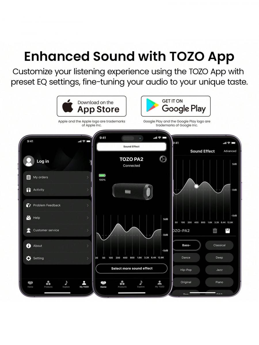 TOZO PA2 Waterproof Bluetooth Speaker With 25H Playback and EQ Modes
