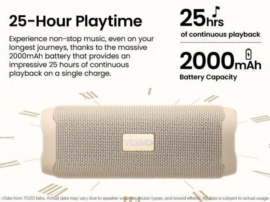 TOZO PA2 Waterproof Bluetooth Speaker With 25H Playback and EQ Modes