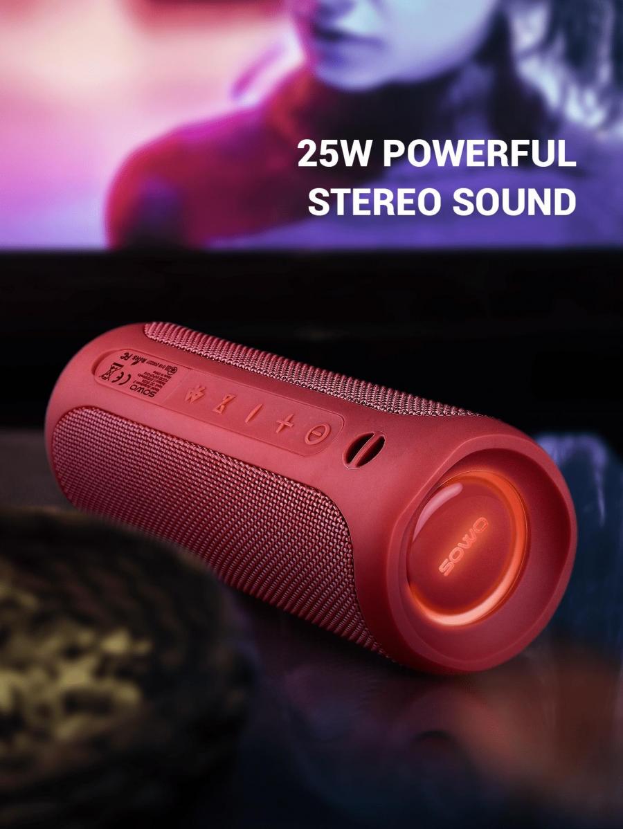 SOWO Portable Waterproof Wireless Speaker 25W Loud Sound Red