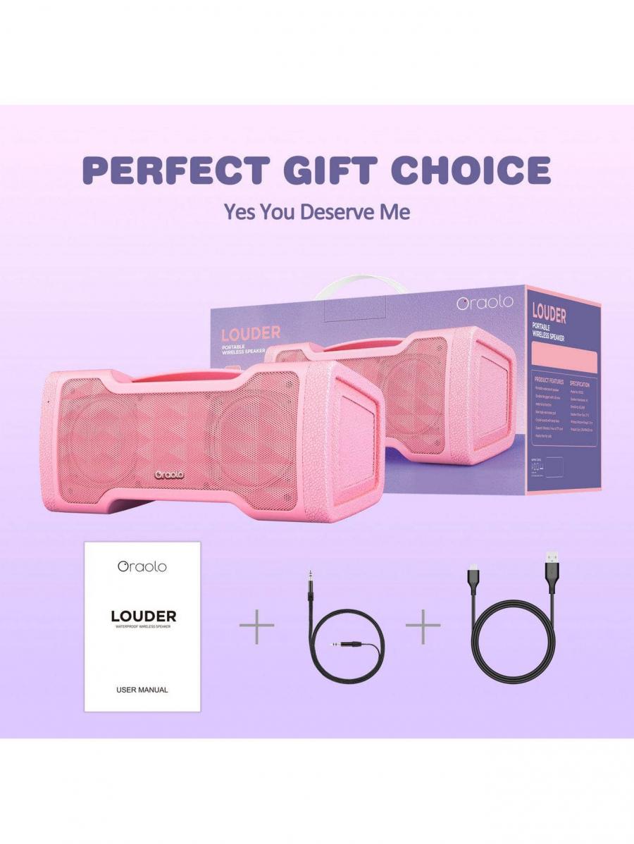 Pink 40W Bluetooth Speaker Wireless Portable Stereo IPX6 Waterproof