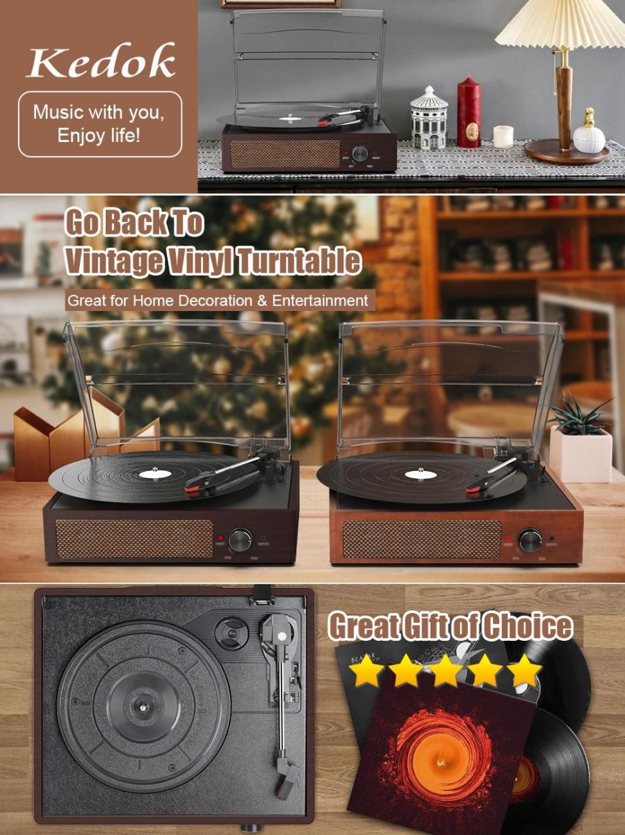 Bluetooth Vinyl Record Player Vintage Turntable with Stereo Speakers