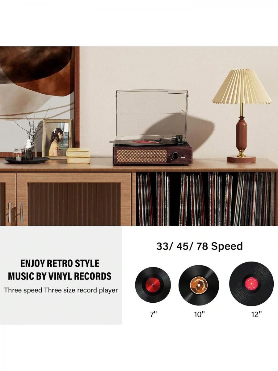 Bluetooth Vinyl Record Player Vintage Turntable with Stereo Speakers