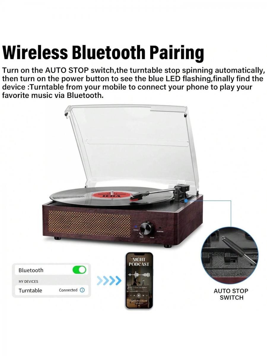 Bluetooth Vinyl Record Player Vintage Turntable with Stereo Speakers