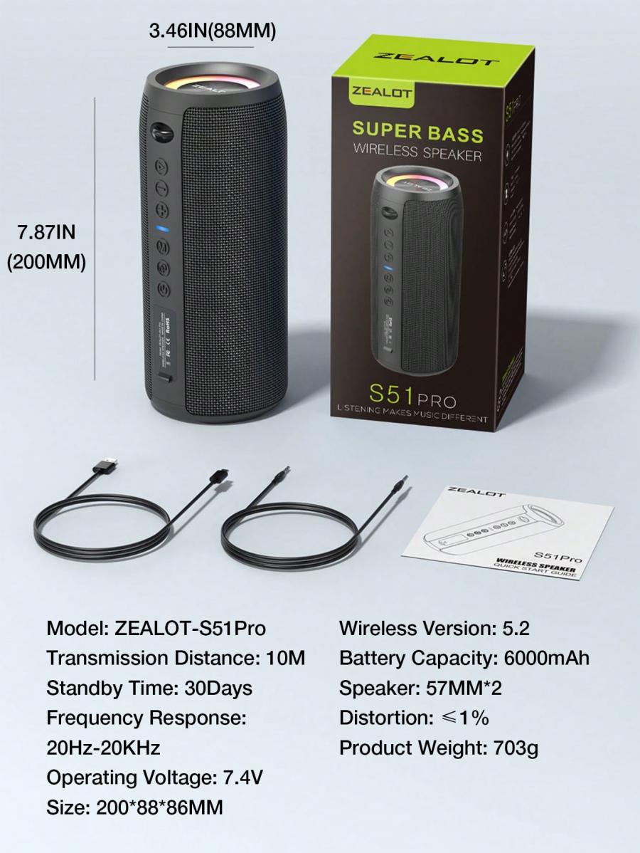 Zealot S51 Pro 40W Portable Wireless Speaker with Heavy Bass IPX5