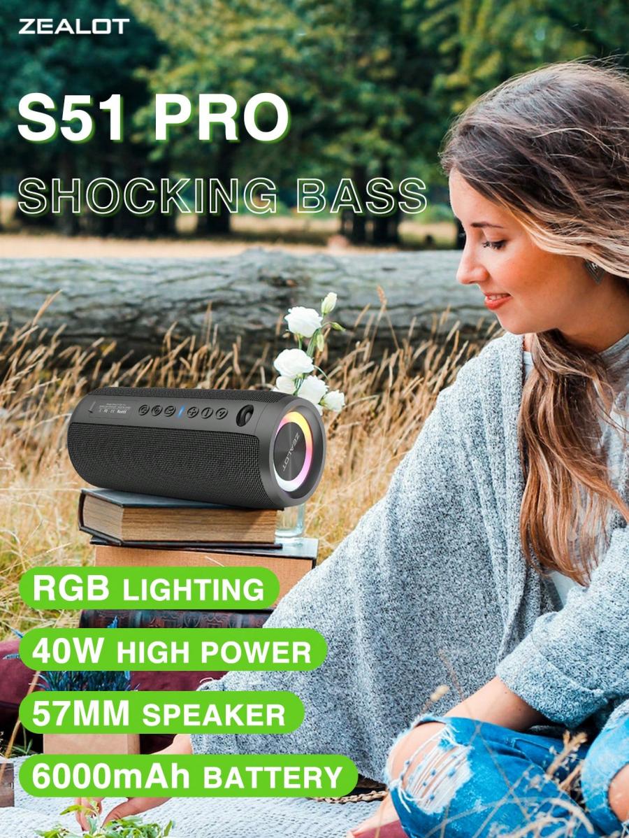 Zealot S51 Pro 40W Portable Wireless Speaker with Heavy Bass IPX5