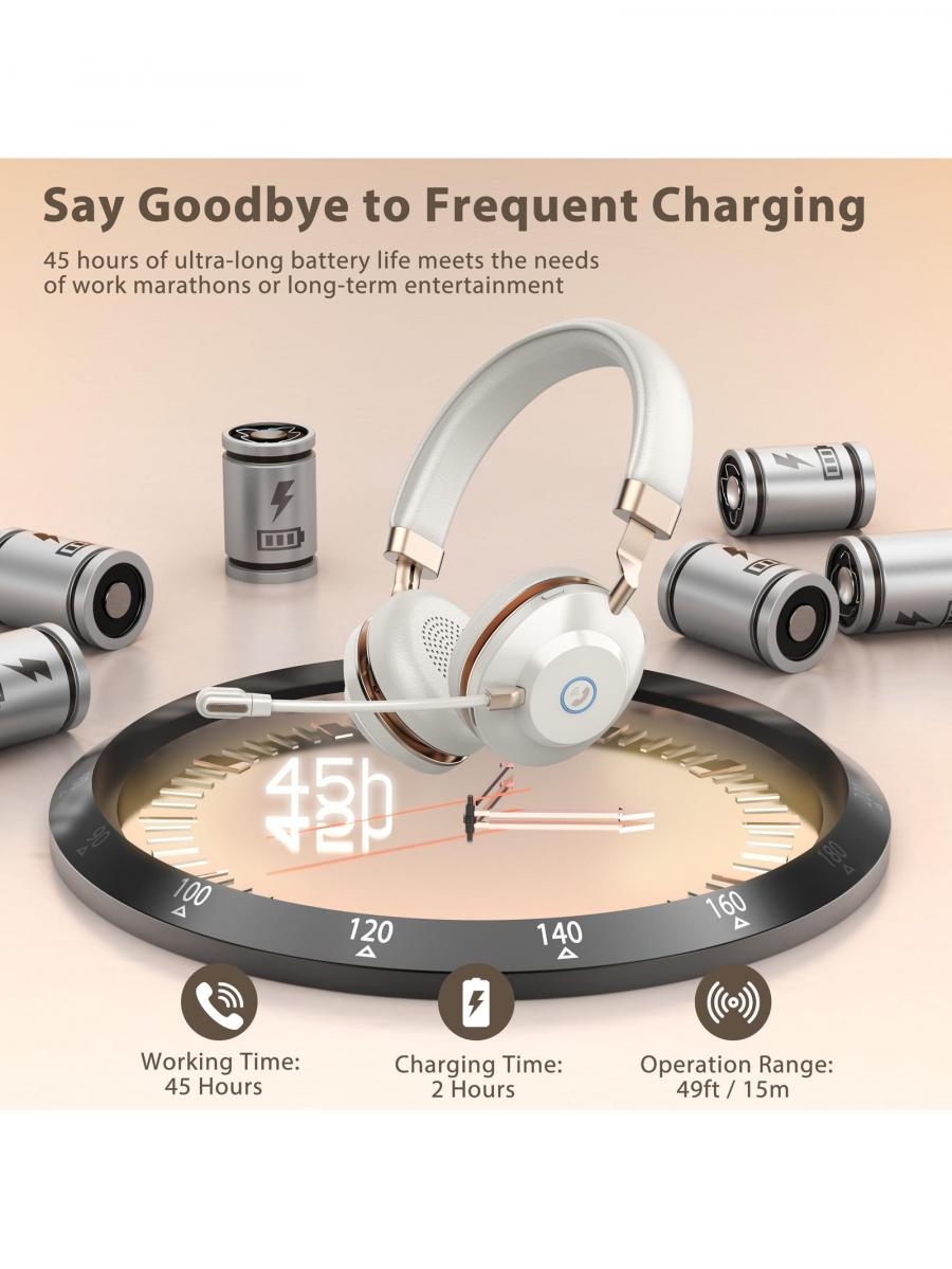 Bluetooth Wireless Headset with AI Noise Canceling Microphone 45 Hrs