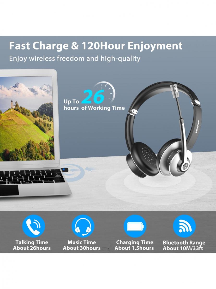 Wireless Bluetooth Headset with Microphone Noise Canceling Audio Dongle