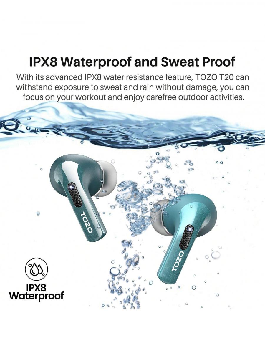 TOZO T20 Wireless Earbuds Bluetooth Headphones IPX8 Waterproof Black