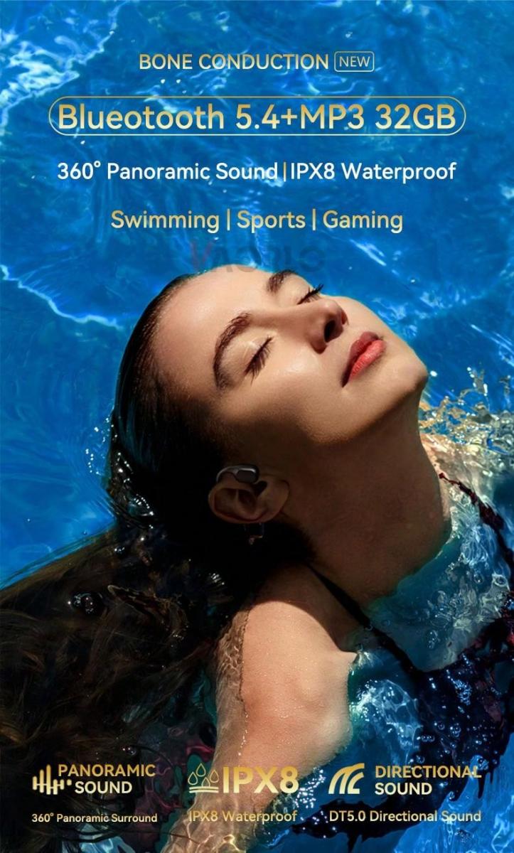 True Bone Conduction Bluetooth Headphones with MP3 Player and Waterproof