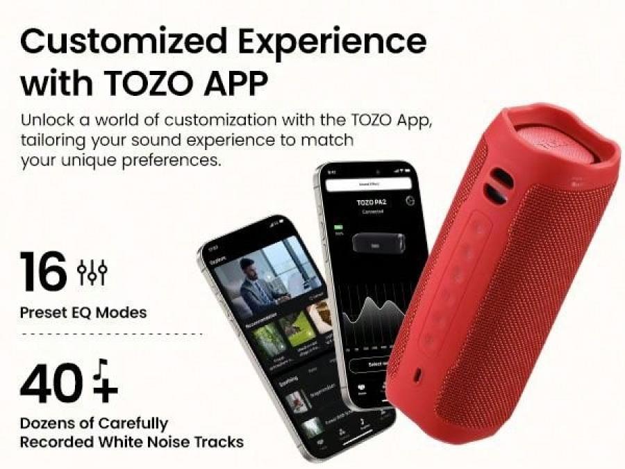 Tozo PA2 Bluetooth Speaker IPX8 Waterproof 25H Playtime Black