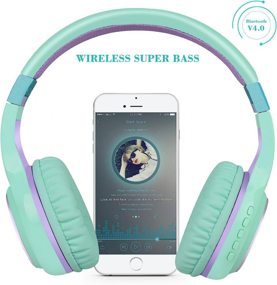 Riwbox XBT 80 Wireless Folding Stereo Bluetooth Headphones Purple Green