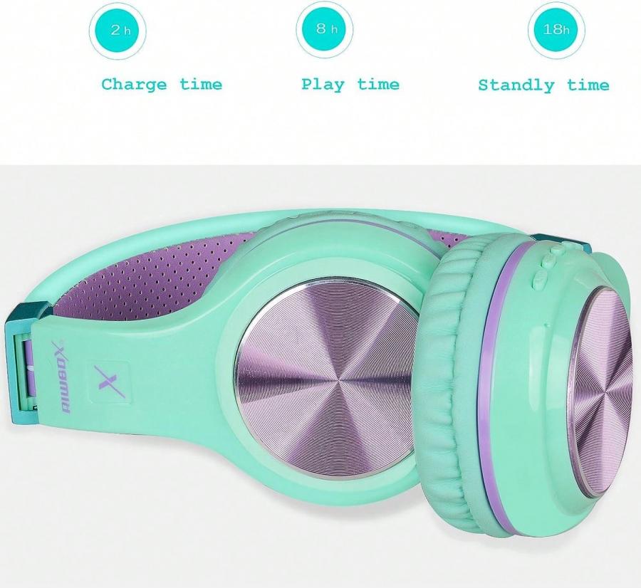 Riwbox XBT 80 Wireless Folding Stereo Bluetooth Headphones Purple Green