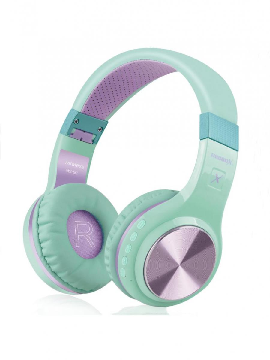 Riwbox XBT 80 Wireless Folding Stereo Bluetooth Headphones Purple Green