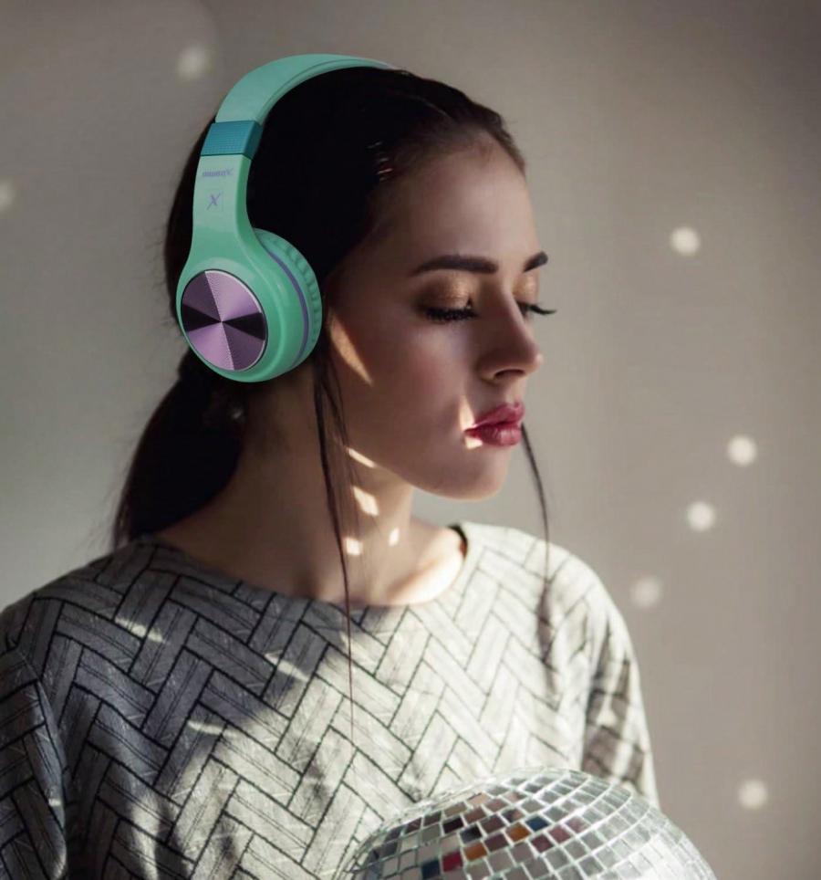Riwbox XBT 80 Wireless Folding Stereo Bluetooth Headphones Purple Green