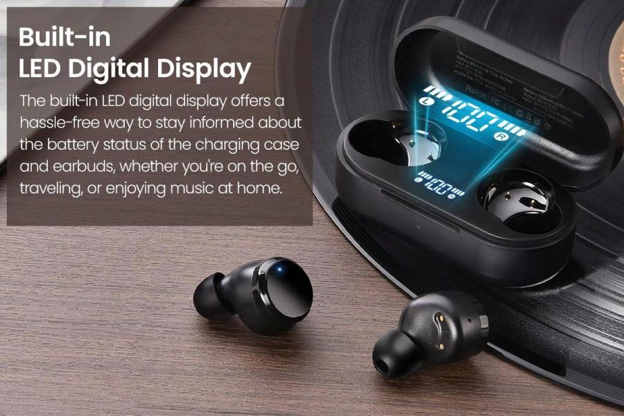 TOZO T12 Wireless Earbuds Bluetooth 5 3 Noise Cancelling Mic Black
