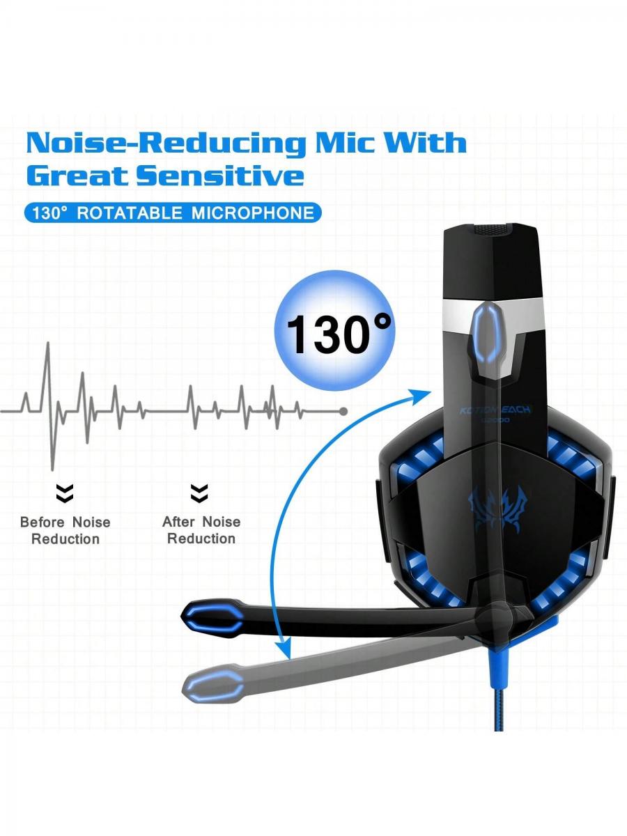 Colorful LED Gaming Headset Over Ear Headphones with Noise Cancelling Mic