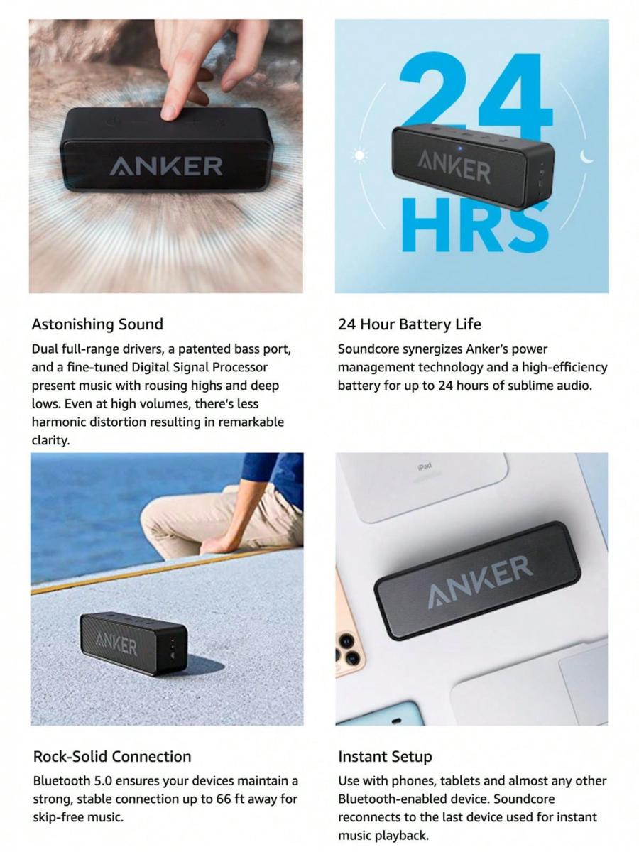 Anker Soundcore Bluetooth Speaker IPX5 Waterproof 24H Playtime