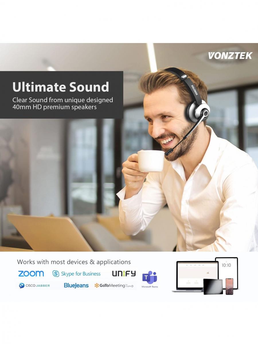 Wireless Bluetooth Headset Noise Cancelling Mic with USB Dongle