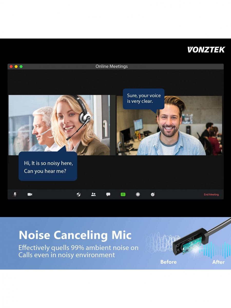 Wireless Bluetooth Headset Noise Cancelling Mic with USB Dongle