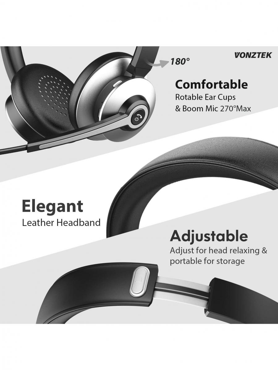 Wireless Bluetooth Headset Noise Cancelling Mic with USB Dongle
