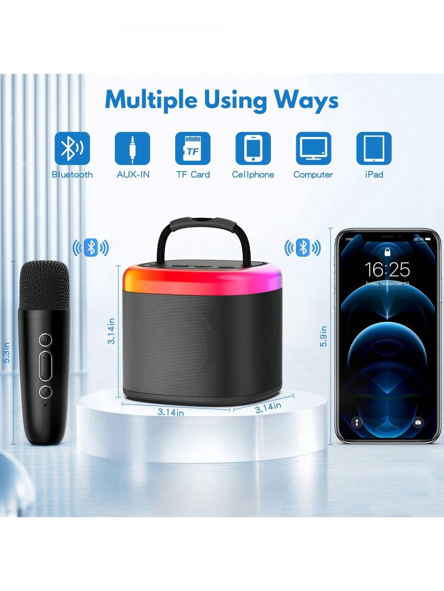 JYX Mini Bluetooth Karaoke Speaker with Microphone and Party Lights