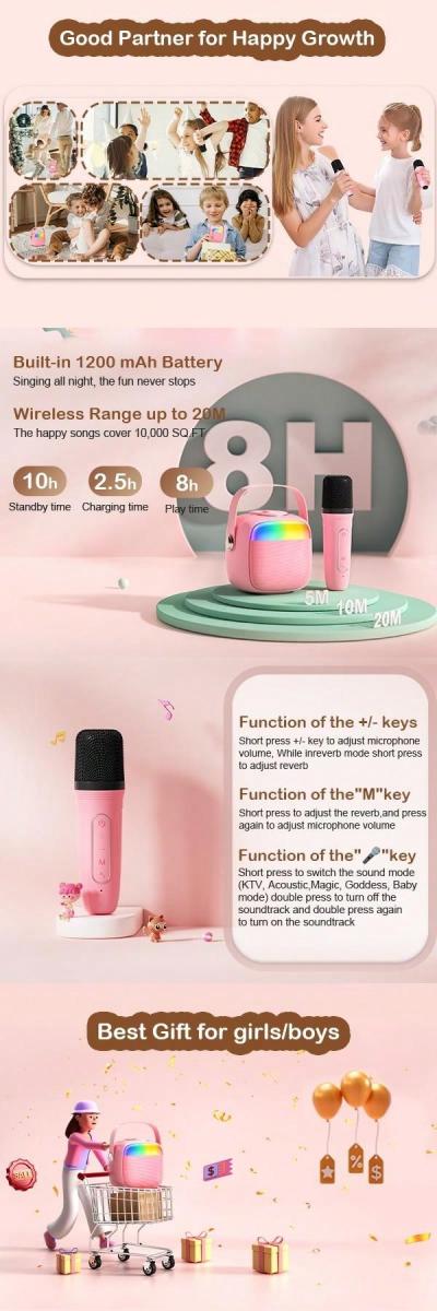 Mini Portable Karaoke Machine Bluetooth Speaker with Microphones