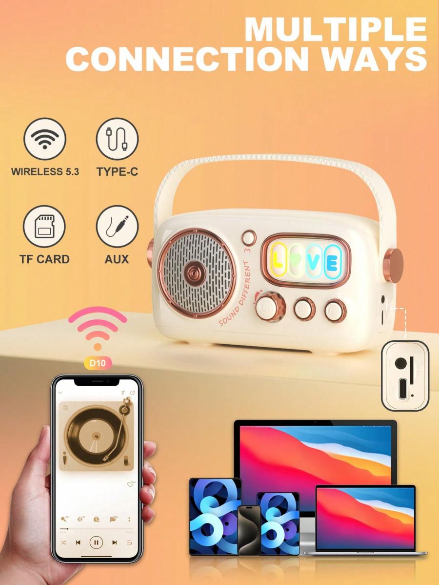Portable RGB Karaoke Speaker Set with Dual Microphones Retro Design
