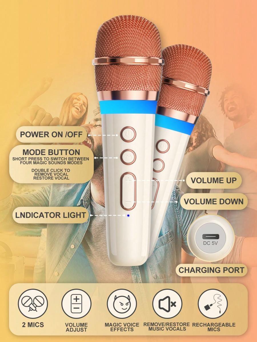 Portable RGB Karaoke Speaker Set with Dual Microphones Retro Design