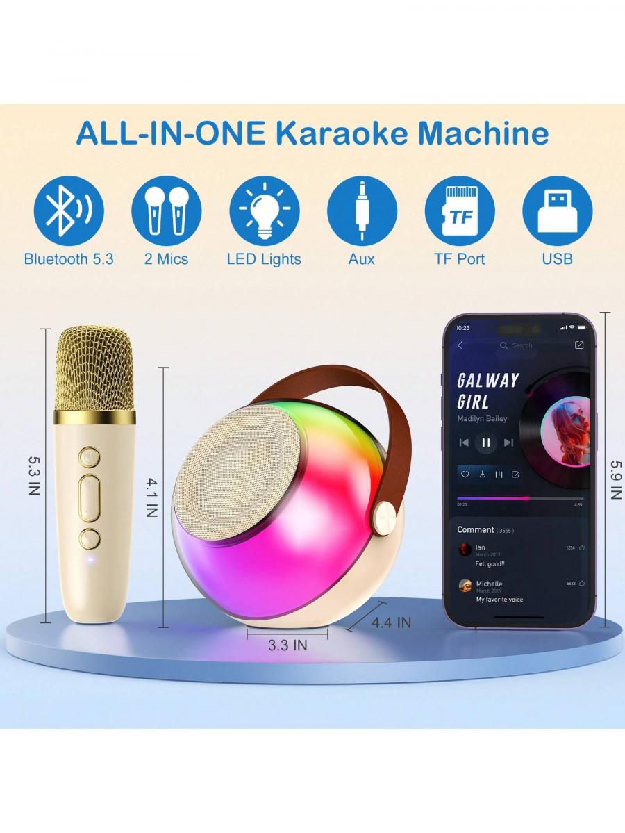Portable Mini Karaoke Machine with Wireless Microphones and Lights