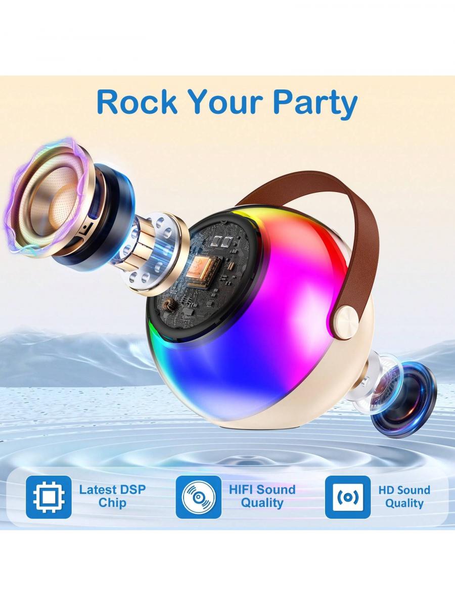 Portable Mini Karaoke Machine with Wireless Microphones and Lights