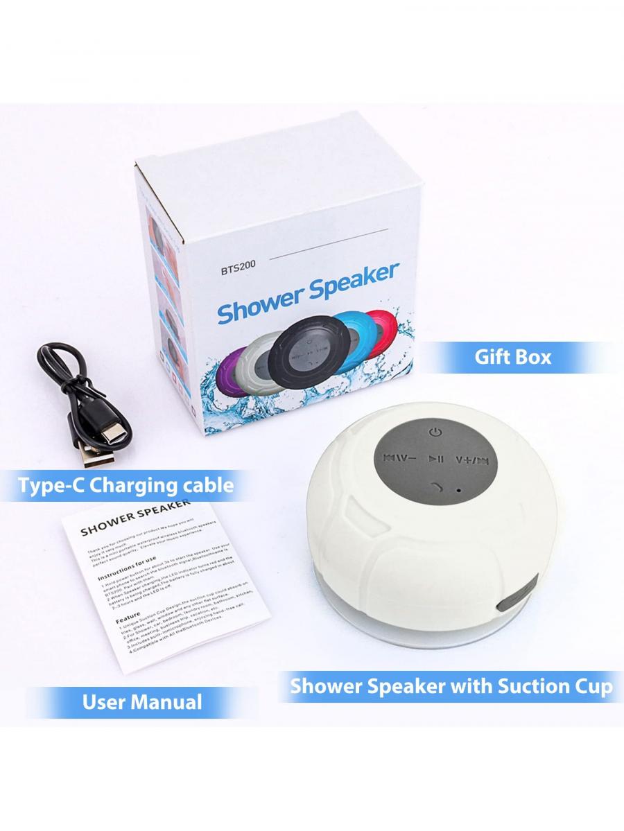 FORKODA Waterproof Bluetooth Shower Speaker with Suction Cup White