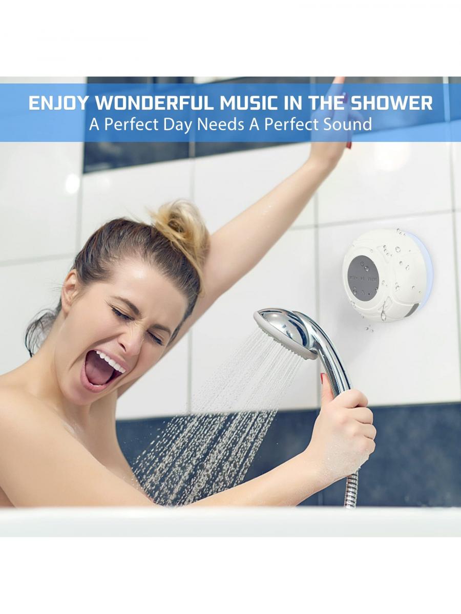 FORKODA Waterproof Bluetooth Shower Speaker with Suction Cup White