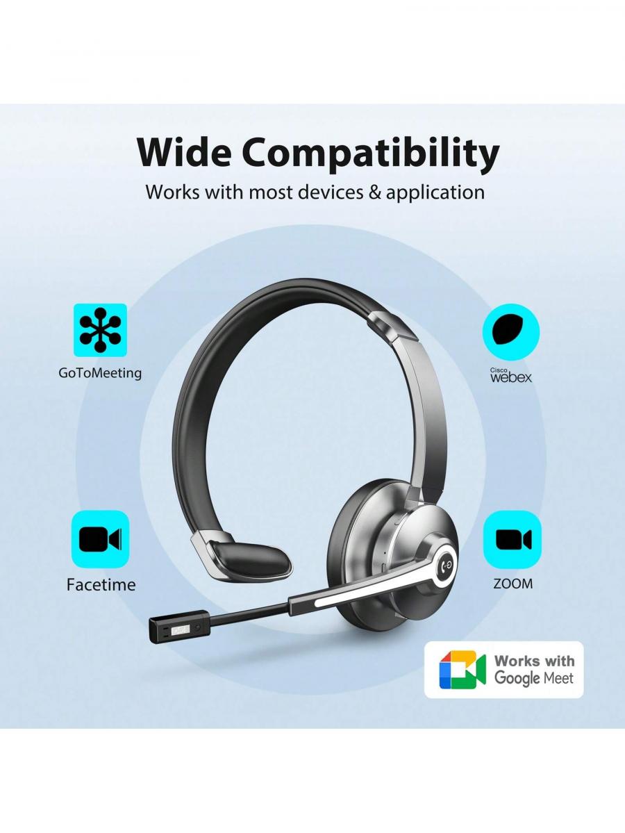 Wireless Bluetooth Headset with Microphone and USB Dongle for Work