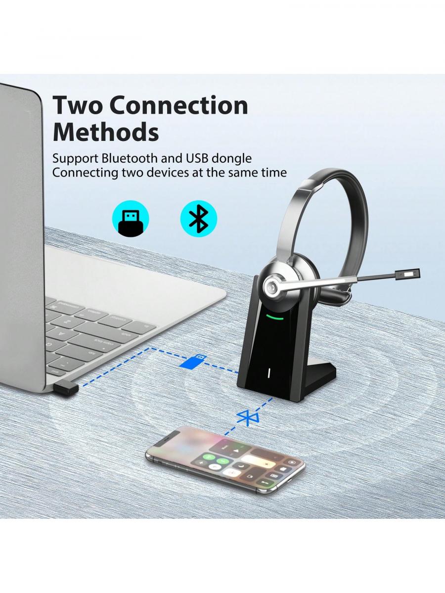Wireless Bluetooth Headset with Microphone and USB Dongle for Work