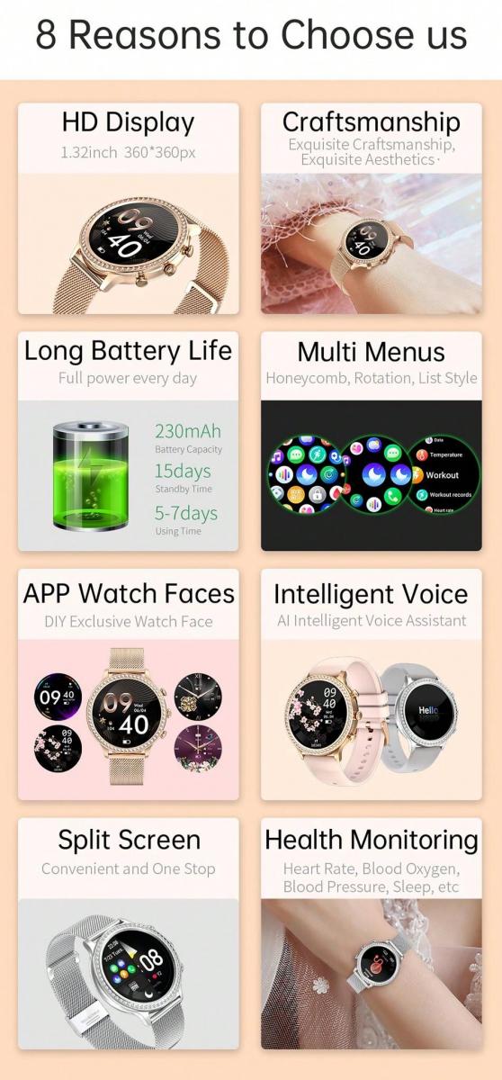 LIGE 32 Inch Smart Watch Women Voice Call Health Monitor Waterproof