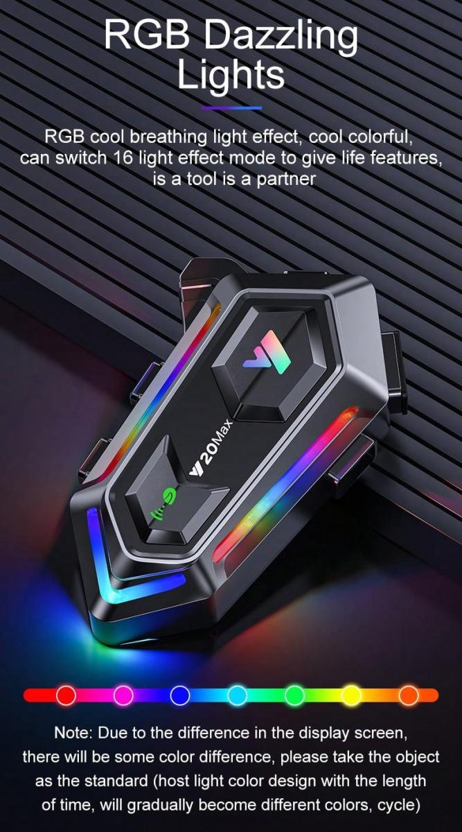 Y20 MAX Motorcycle Helmet Bluetooth Headset Intercom RGB Waterproof