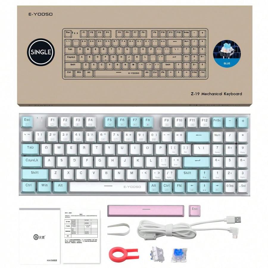 Blue White Pink Backlit Mechanical Keyboard with Blue Switches