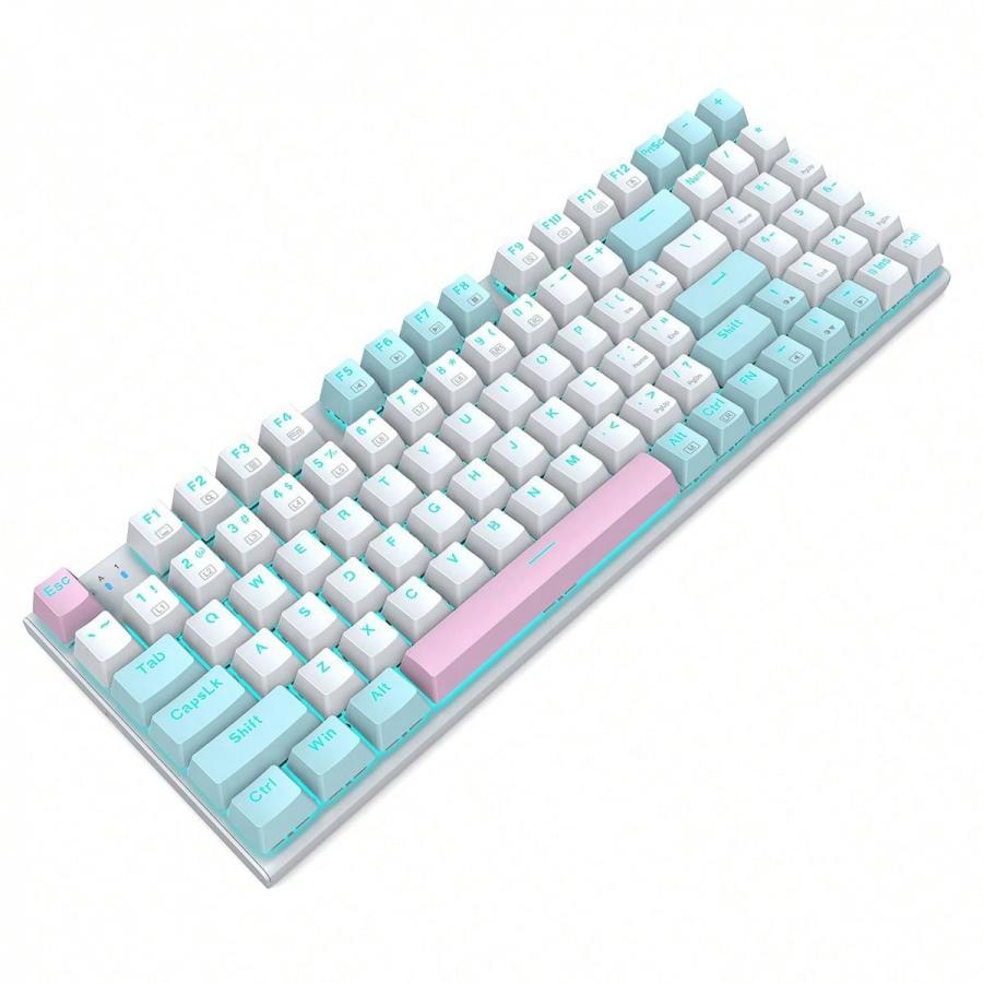Blue White Pink Backlit Mechanical Keyboard with Blue Switches