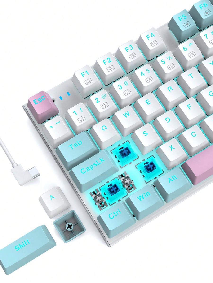 Blue White Pink Backlit Mechanical Keyboard with Blue Switches