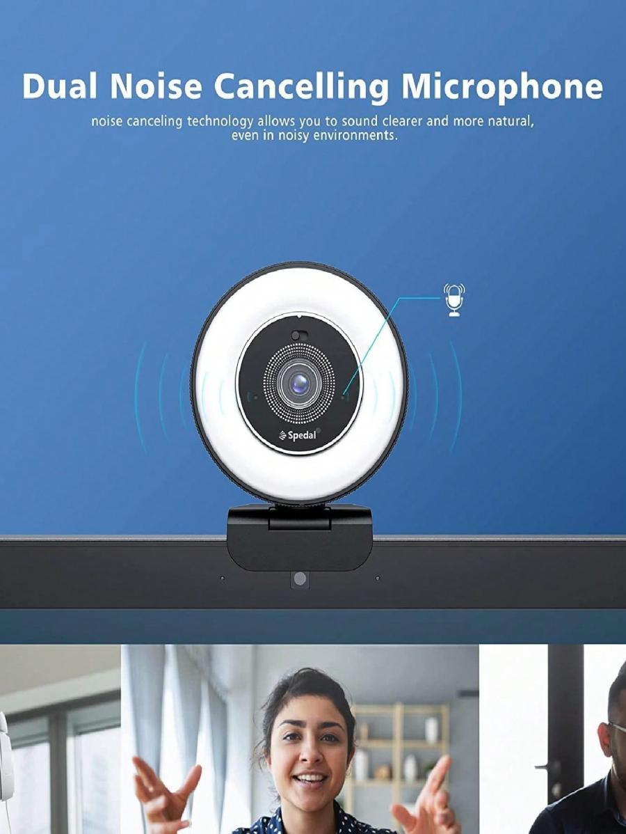 Веб-камера 4K с кольцевой подсветкой, защитной крышкой и двойным микрофоном