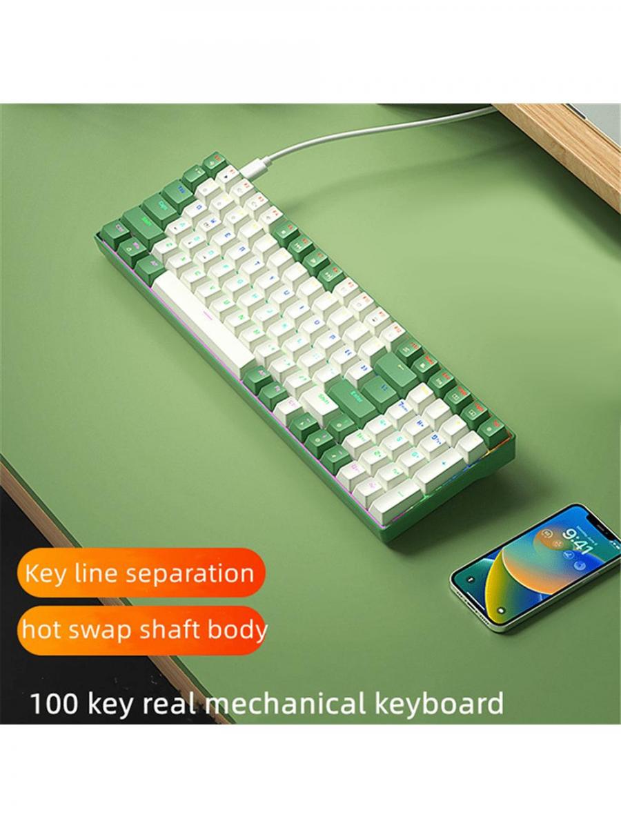 JOMAA 100 Keys Type C Wired Mechanical RGB Gaming Keyboard White Green