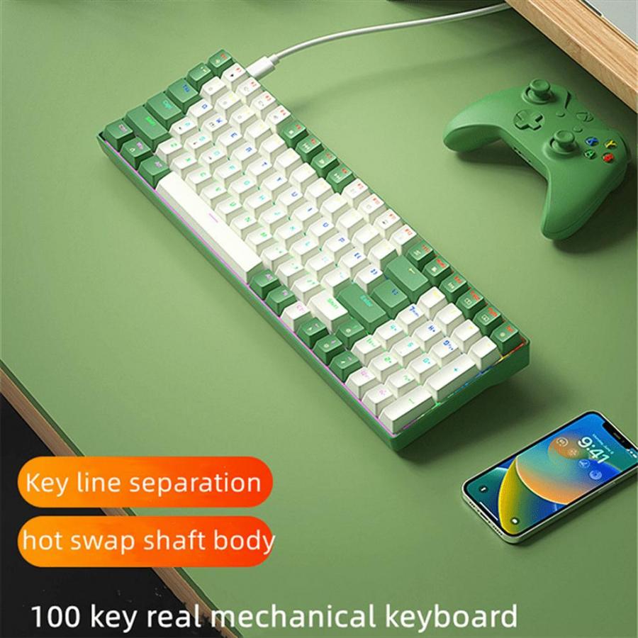JOMAA 100 Keys Type C Wired Mechanical RGB Gaming Keyboard White Green