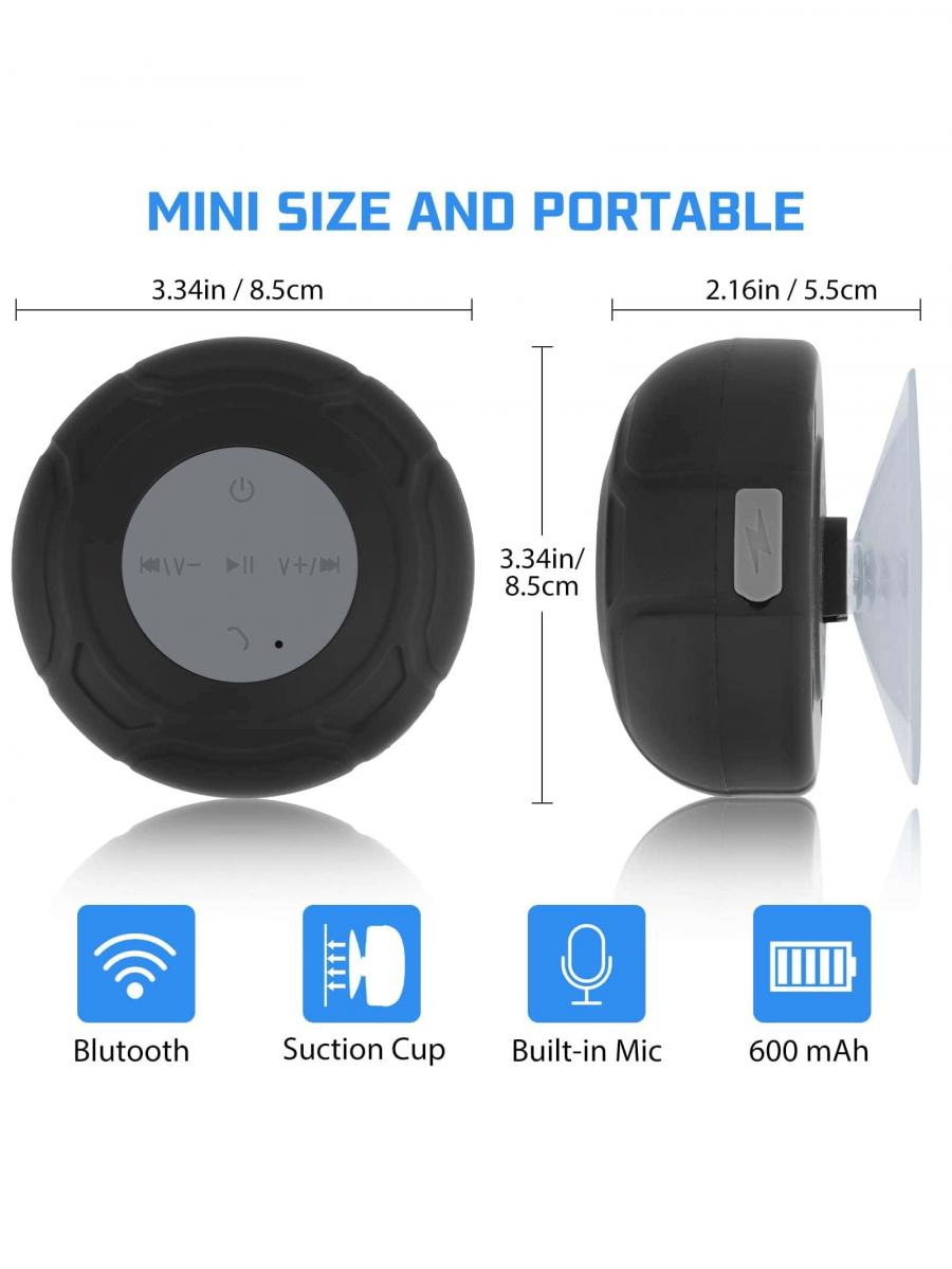 FORKODA Waterproof Bluetooth Shower Speaker Portable Wireless Black