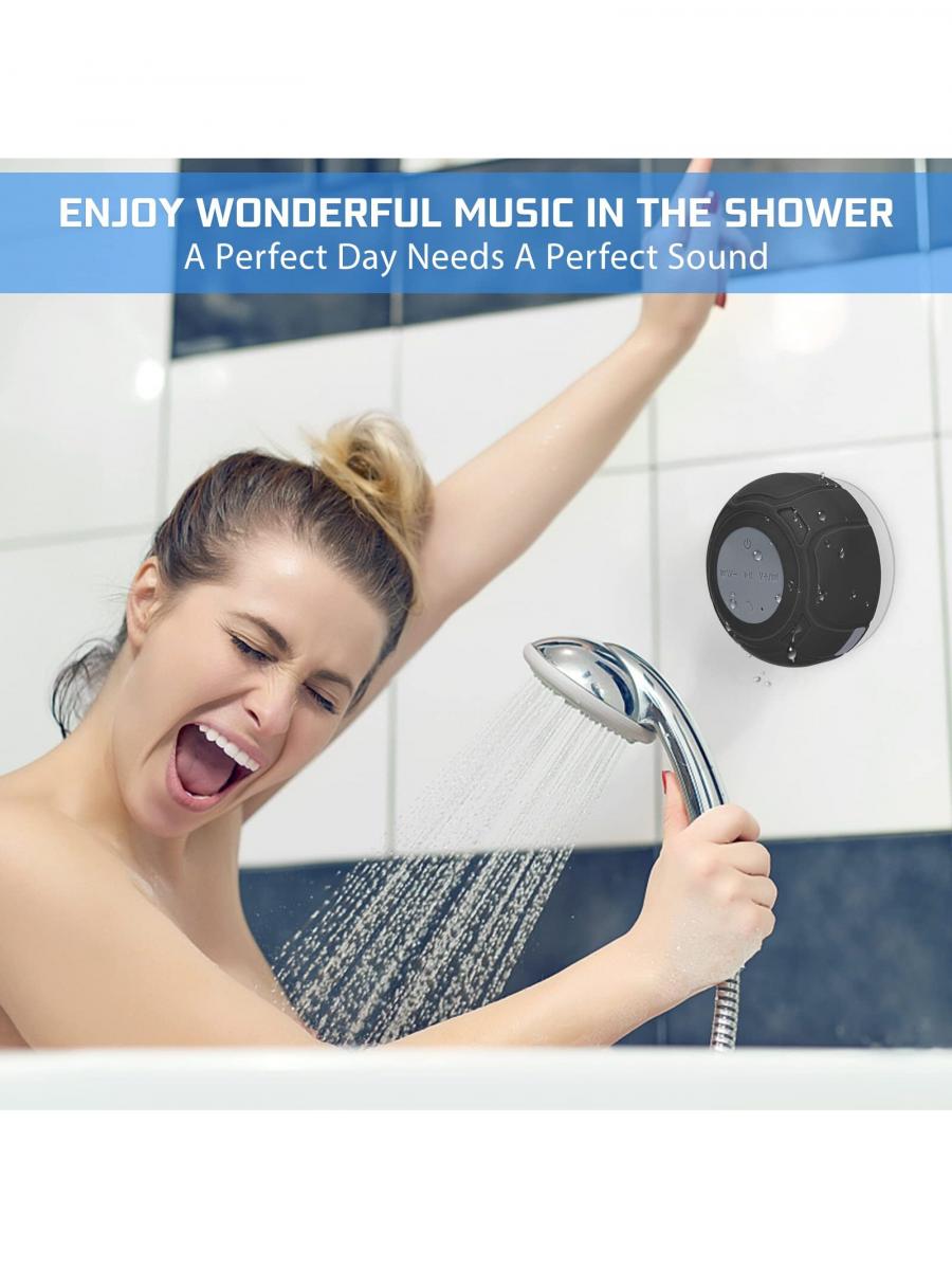 FORKODA Waterproof Bluetooth Shower Speaker Portable Wireless Black