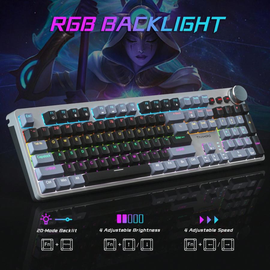 Full Size RGB Mechanical Gaming Keyboard with Multimedia Knob