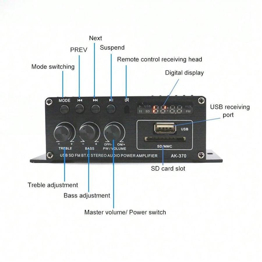 400W Hi Fi Car Audio Amplifier Bluetooth Stereo MP3 Enhanced Sound