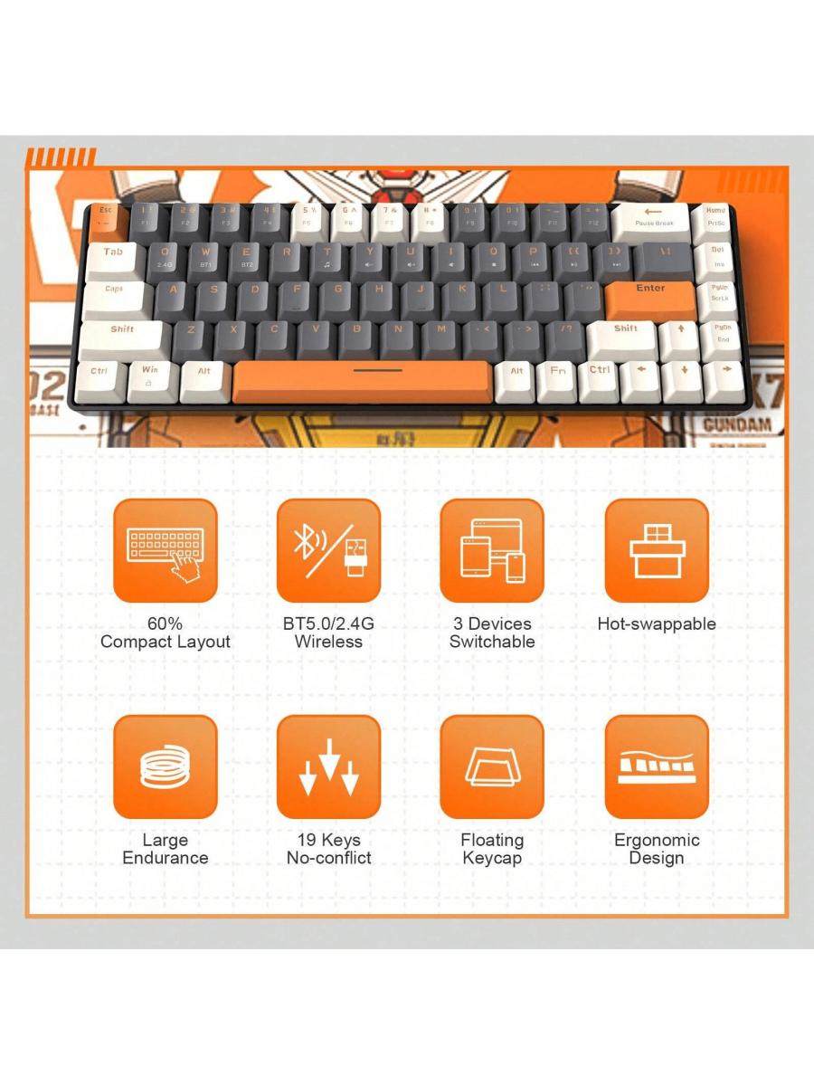 Magic Refiner RK68 Wireless Mechanical Keyboard 60 Percent Gaming Keyboard