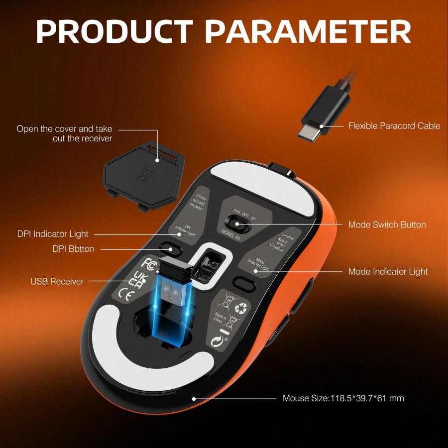 Attack Shark X3 Lightweight Wireless Gaming Mouse Tri Mode 26K DPI