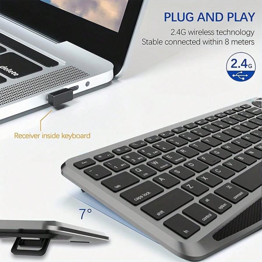 JOMAA Rechargeable Backlit 2 4G Wireless Touchpad Keyboard Gray