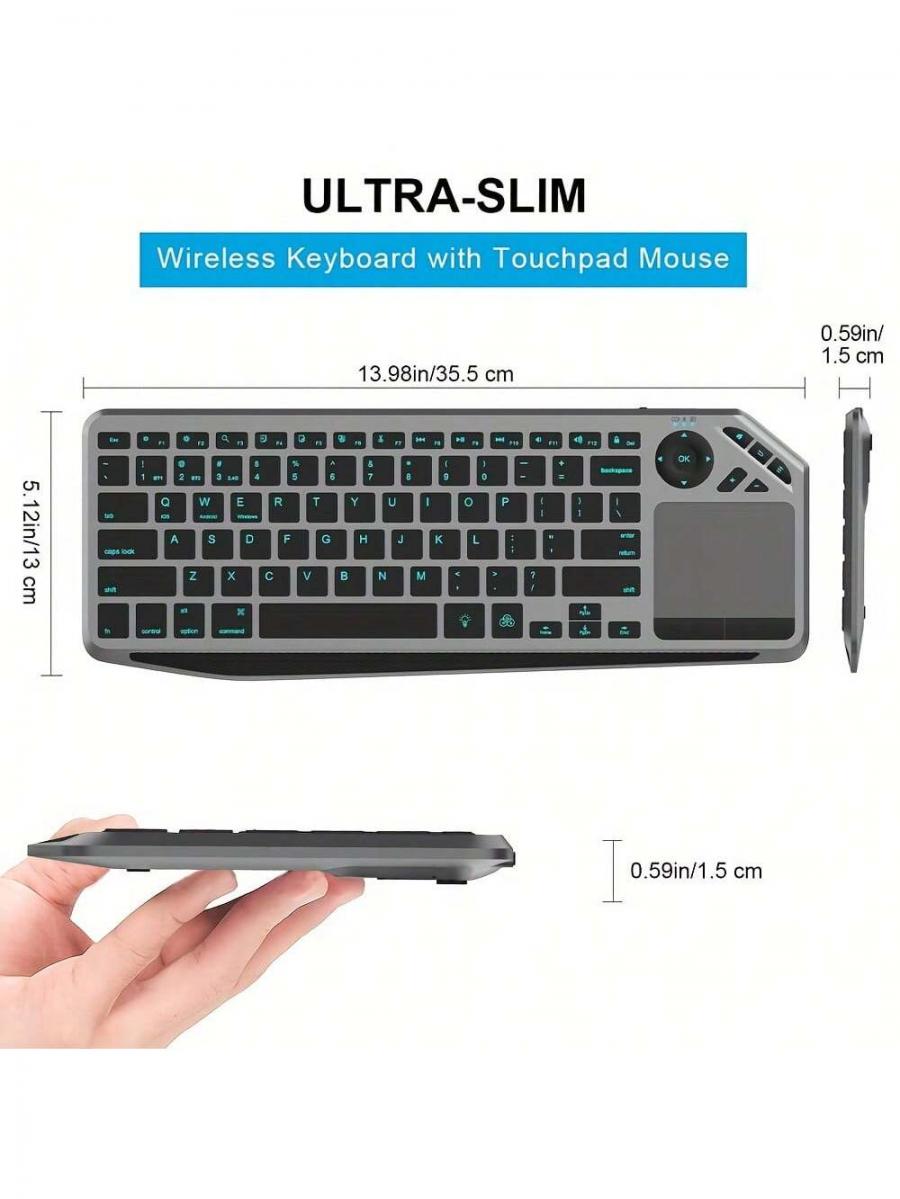 JOMAA Rechargeable Backlit 2 4G Wireless Touchpad Keyboard Gray